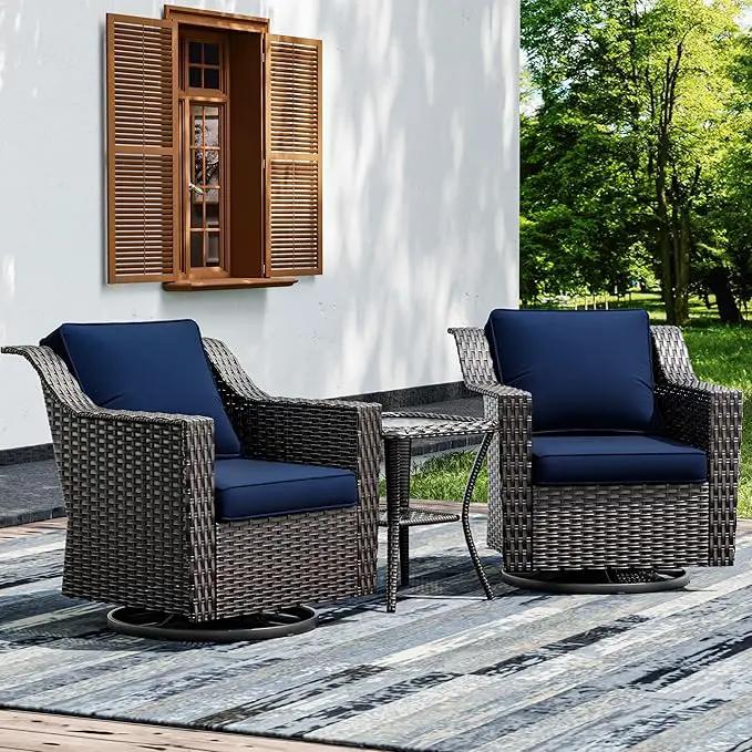 Joyside Wicker Patio Furniture Sets, 3 Pieces Upgraded Large Size Outdoor Furniture with 2 Patio Swivel Chairs and 1 Side Table, Thick Cushions, Wide Armrest by GreenHaven Gardens