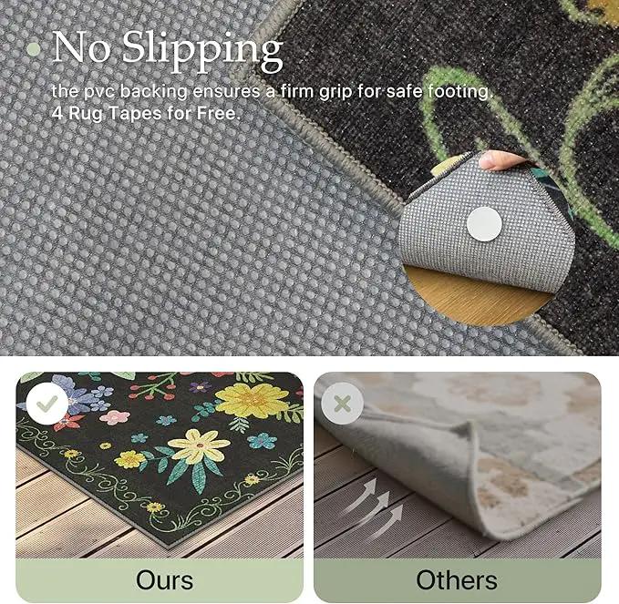 GENIMO Indoor Outdoor Area Rug 2' X 10' Waterproof, Washable Runner Rug Non Shedding, Easy Cleaning Floral Outdoor Carpet for Patio, Living Room, Bedroom, Entryway, Porch, Dining Room, Black by GreenHaven Gardens