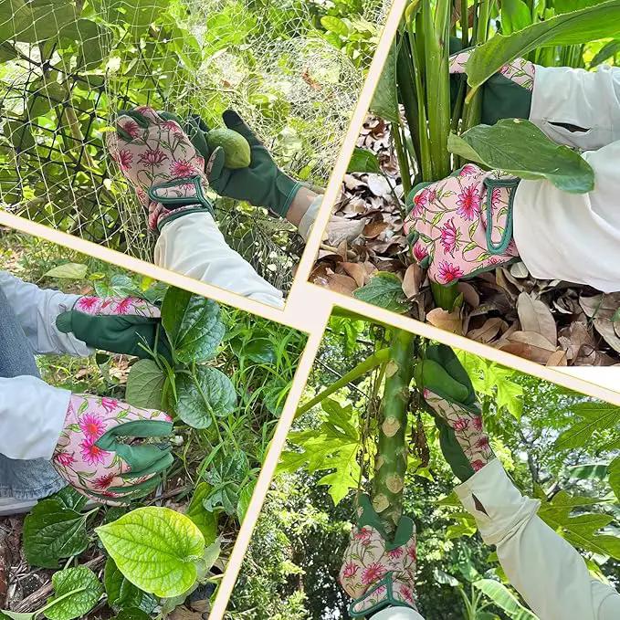 Gardening Gloves for Women, Garden Gloves with Touch Screen, Thorn Proof Puncture Resistant Working Gloves, Gardening Gifts for Women (Green with Pink Flowers, Medium) by GreenHaven Gardens