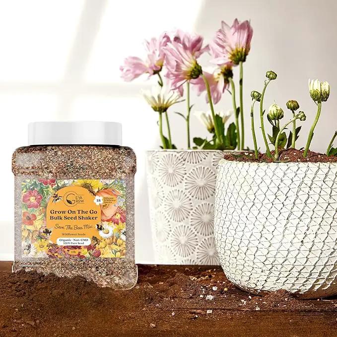 Wildflower Seed Mix 1LB Tub - Save The Bees Seed Mix, by GevaGrow | Bulk 300,000+ Seeds | Pollinator & Bee Attracting Flower Seeds Bulk for Planting in Pots & Outdoor Gardens | 1 Pound Tub by GreenHaven Gardens