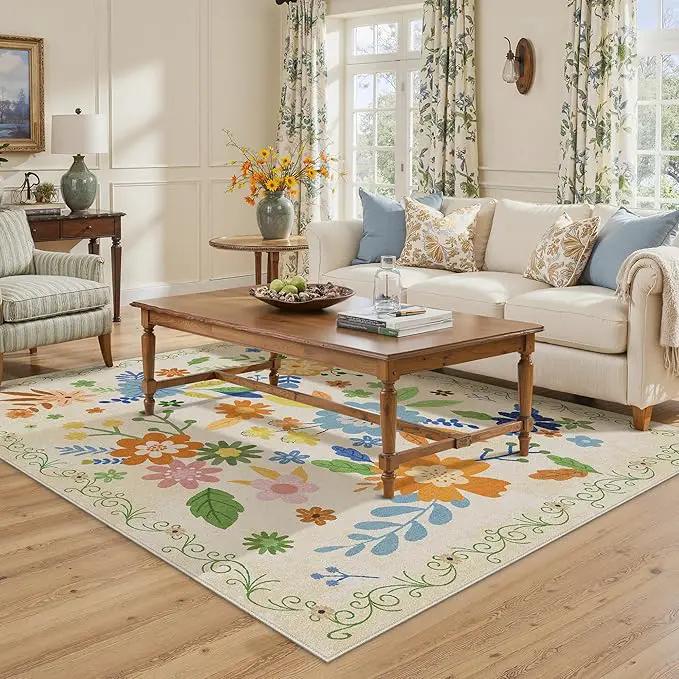 GENIMO Indoor Outdoor Area Rug 8' X 10' Waterproof, Washable Door Mat Non Shedding, Easy Cleaning Floral Outdoor Carpet for Patio, Entryway, Porch, Bathroom, Living Room, Bedroom, Backyard by GreenHaven Gardens