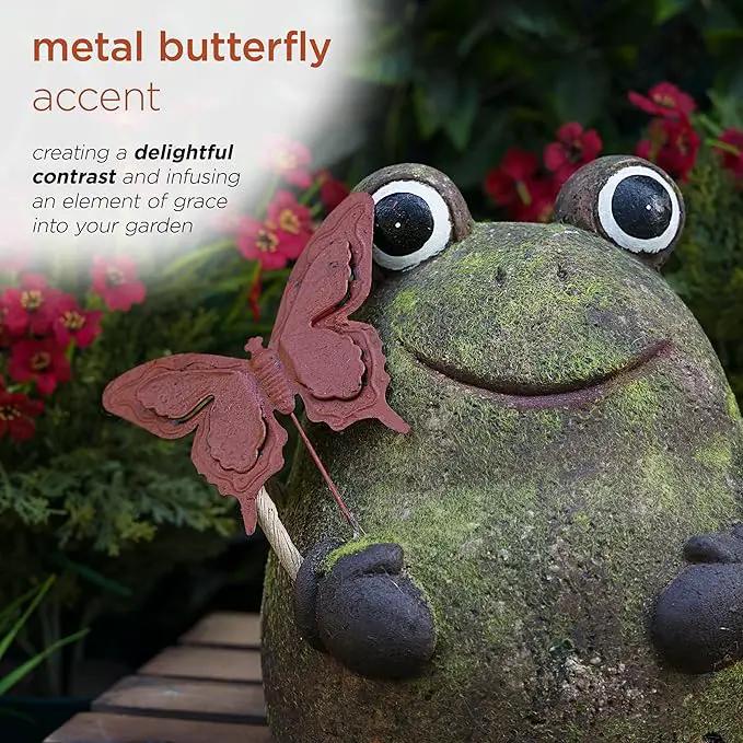 Alpine Corporation MCC836 Indoor/Outdoor Frog with Butterfly Garden Statue, Playful Frog Statue for Yard, 20" H, Green by GreenHaven Gardens