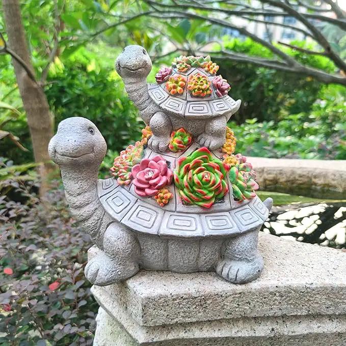 Large Turtle Solar Garden Outdoor Statues with Succulent and 6 LED Lights,Outside Solar Turtle Decor Art for Lawn,Yard, Balcony Ornament, to Give by GreenHaven Gardens