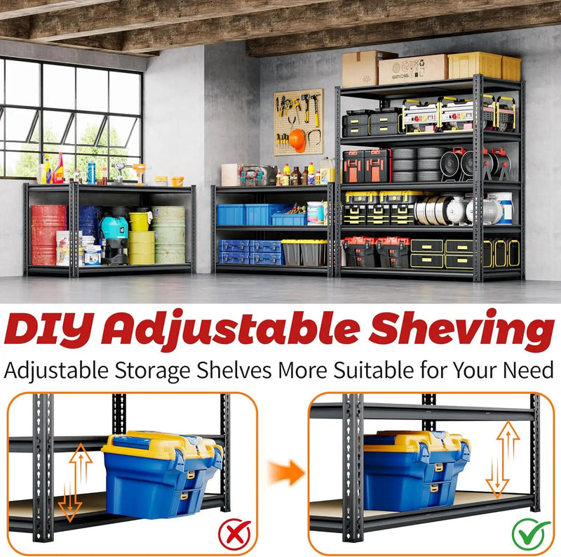 72"H Storage Shelves heavy duty, 2000LBS Garage Shelving, 5 Tier Metal Shelving Unit Adjustable Garage Shelves Rack Shelf for Storage Warehouse Pantry Closet,35.6" W × 16" D × 72" H, Black, 2PCS by GreenHaven Gardens