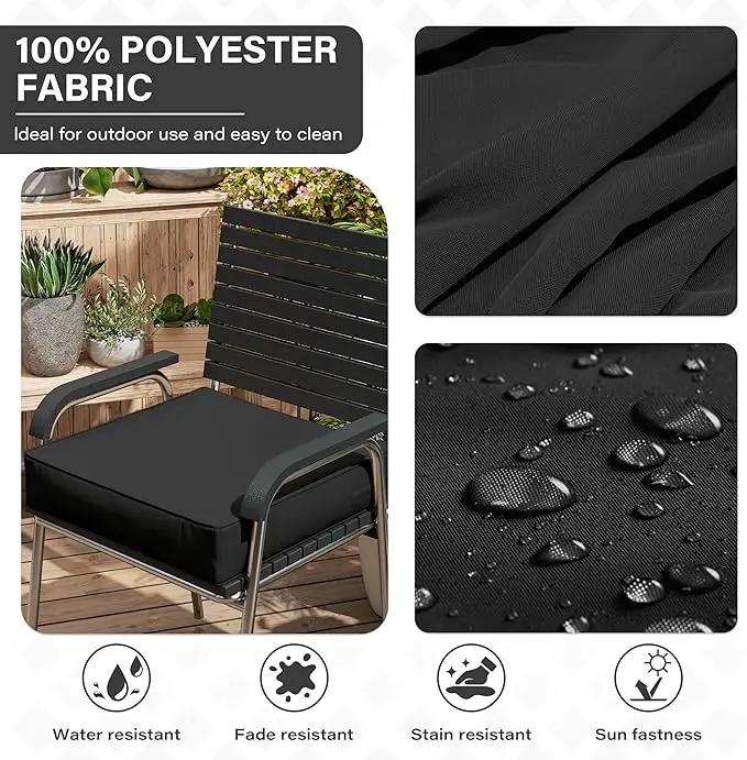 Patio Chair Cushions 24 X 24 X 5 Inch Waterproof Outdoor Seat Cushions for Patio Furniture, Outdoor Sofa Couch Pads with Ties & Handle, Set of 2, Black by GreenHaven Gardens