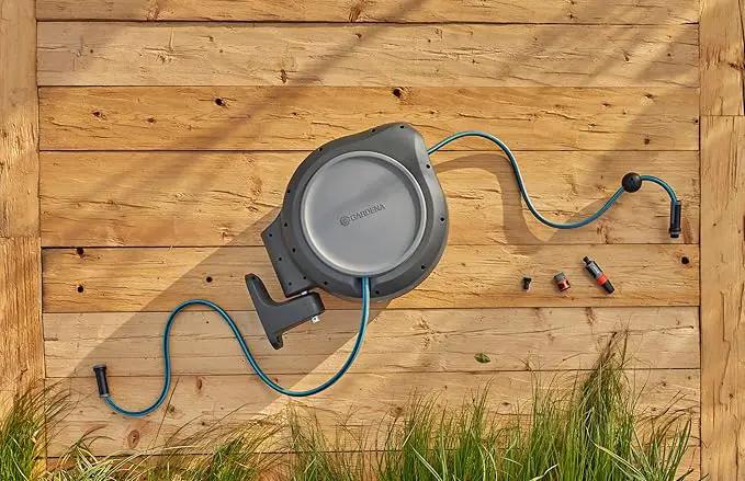 GARDENA 20502, Retractable Garden Hose Reel 75' x 1/2" hose, Wall Mounted, Automatic Retraction & Length Lock for Easy Watering. Heavy Duty Swivel Bracket 180°, Includes Nozzle. Made in Europe by GreenHaven Gardens