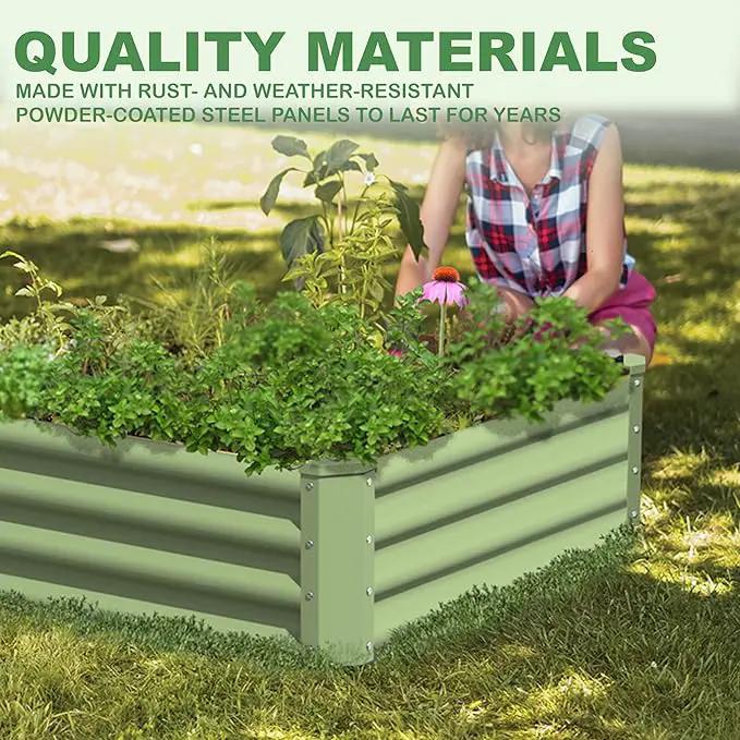 8X4X1ft 2PCS Raised Garden Bed Kit,Galvanized Raised Garden Beds Outdoor,Large Metal Planter Box Steel Kit Flower Herb,Vegetables..Grass Green by GreenHaven Gardens