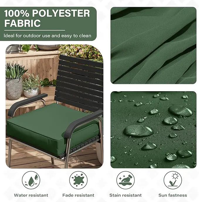 Patio Chair Cushions 24 X 24 X 5 Inch Waterproof Outdoor Seat Cushions for Patio Furniture, Outdoor Sofa Couch Pads with Ties & Handle, Set of 2, Green by GreenHaven Gardens