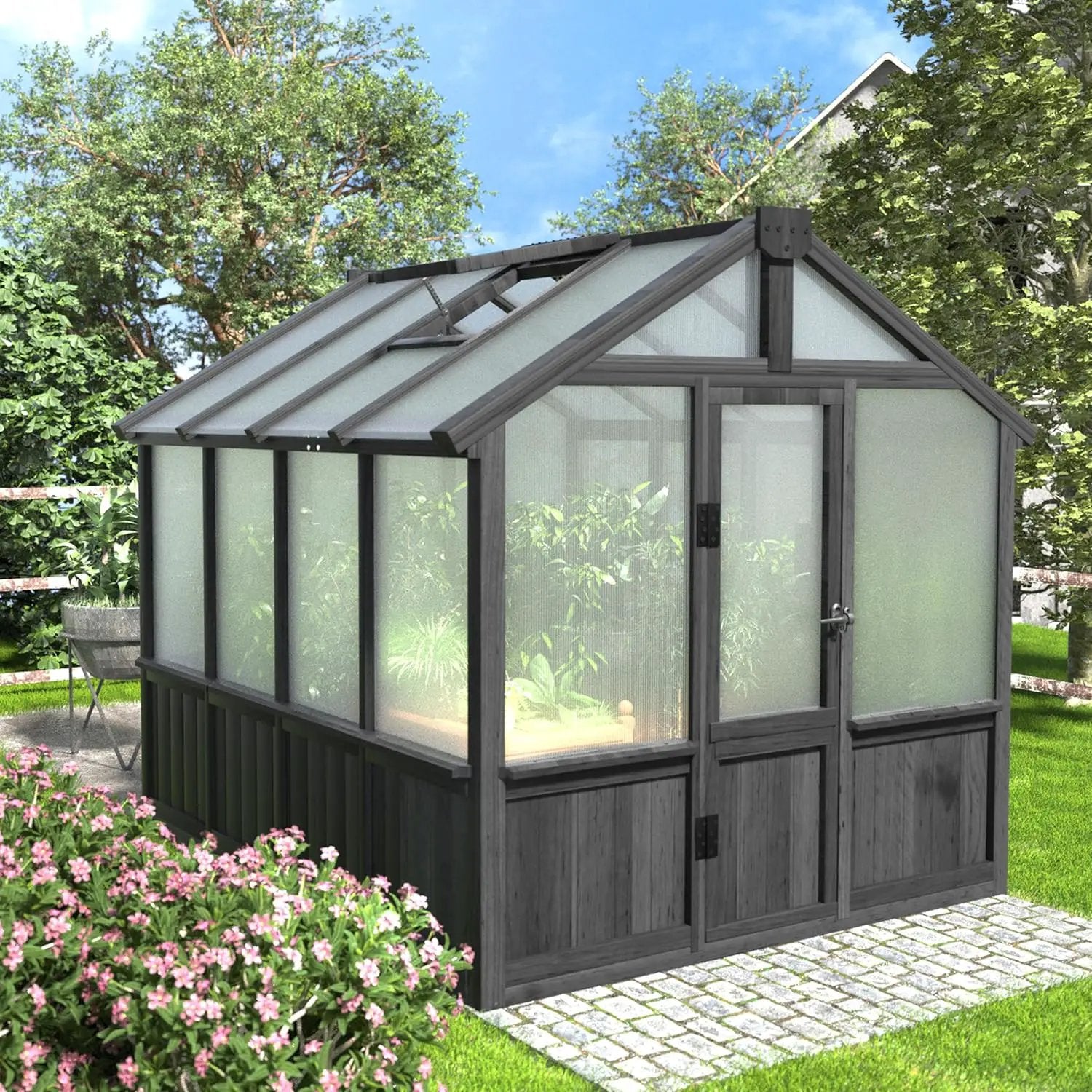 MUPATER 6 x 8 FT Walk-in Wooden Polycarbonate Greenhouse with Ventilated Window & Lockable Door, Multi-Layer PC Panels for UV Protection, Greenhouse Kit for Outdoor, Garden and Backyard, Black by GreenHaven Gardens