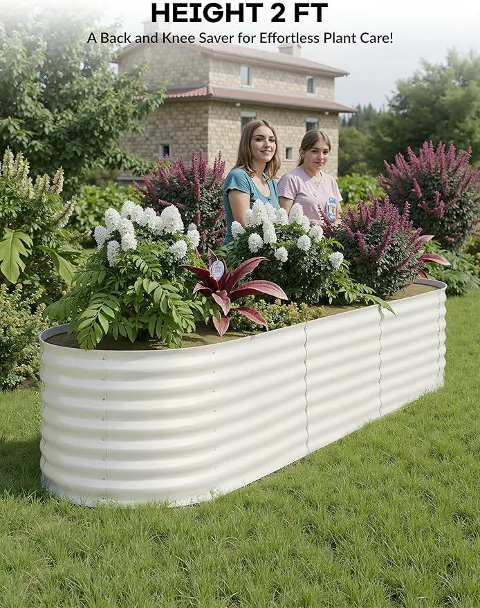 8x2x2ft Raised Garden Bed,Galvanized Raised Planter Boxes Outdoor with Easy Assembly, Large Garden Bed for Vegetables, Fruits, Flower,Raised Garden Bed,Beige by GreenHaven Gardens