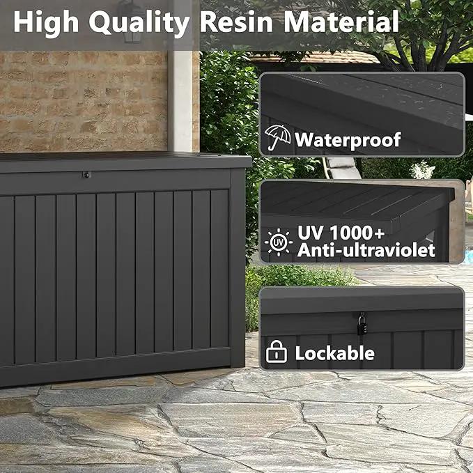 KAMABOKO 230 Gallon Outdoor Storage Box, Resin Deck Boxes Indoor and outdoor, Waterproof Storage Box Lockable Lid for Garden Tools, Package Delivery, Patio Cushions, Black by GreenHaven Gardens