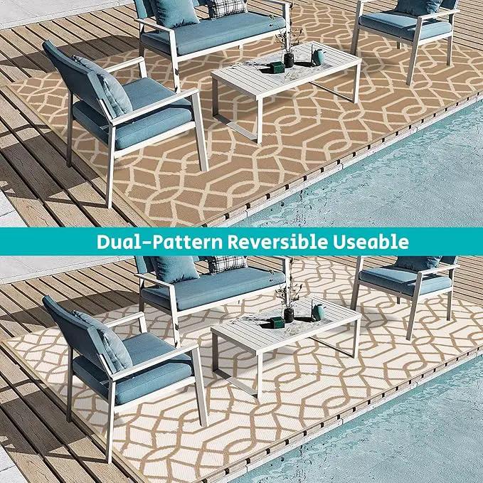 HEBE Outdoor Rug Waterproof 6x9, Reversible Plastic Straw Rug RV Camping Rug, Indoor Outdoor Patio Mat Clearance, Outside Carpet for Porch,Deck,Camper,Balcony,Backyard,Picnic by GreenHaven Gardens