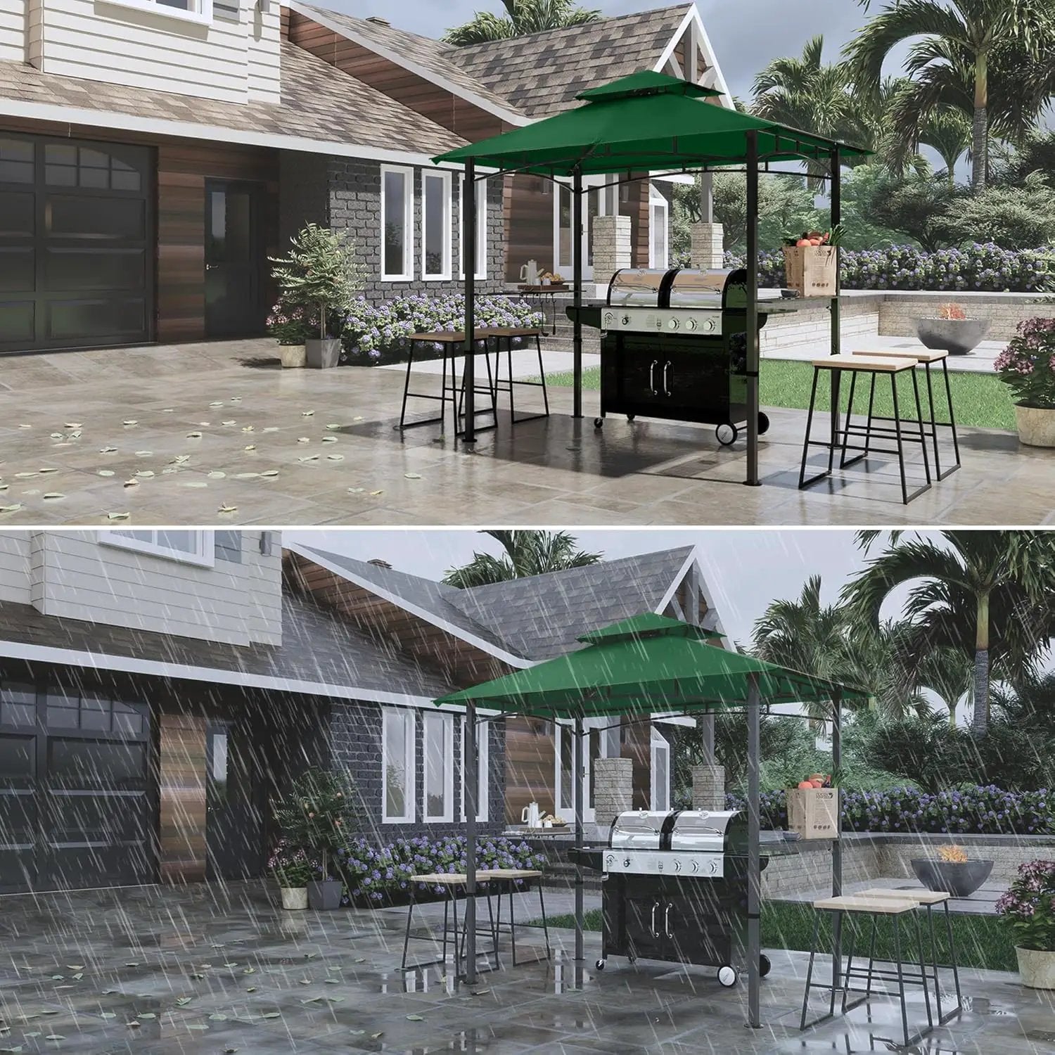 COOSHADE 8'x 5' Grill Gazebo Double Tiered Outdoor BBQ Gazebo Canopy with LED Light (Forest Green) by GreenHaven Gardens