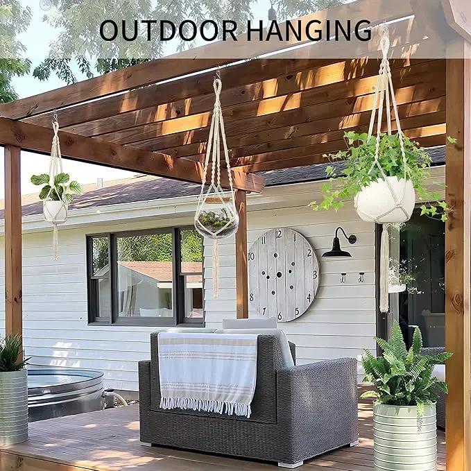 2 Pack Macrame Plant Hanger, 44 Inch, Fits 4-12 Inch Pots, Extra Long Indoor Outdoor Hanging Planter Basket Flower Pot Holder, Boho Home Decor, Ivory (POTS NOT Included) by GreenHaven Gardens