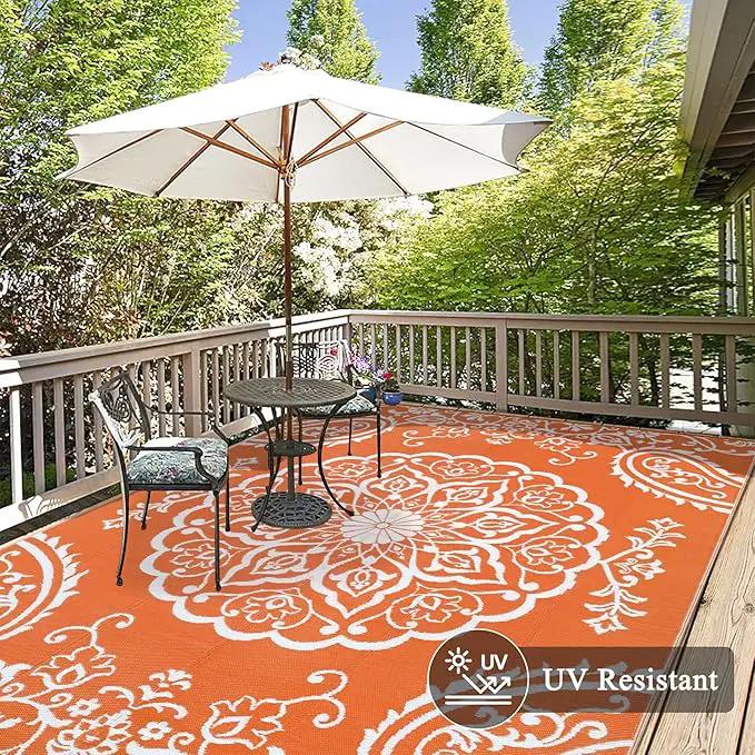 Pauwer Waterproof Outdoor Rug 8x10, Reversible Plastic Straw Patio Camping Rug, Indoor Outdoor RV Mat Carpet for Deck, Camper, Porch, Balcony, Backyard, Picnic, Boho Orange by GreenHaven Gardens