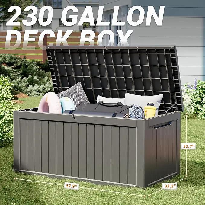 NUNU LAB 230 Gallon Large Resin Deck Box, Waterproof Outdoor Storage Box, Lockable Storage Bin for Patio Furniture, Garden Tools, Pool Accessories, UV-Resistant & All-Weather, Grey by GreenHaven Gardens