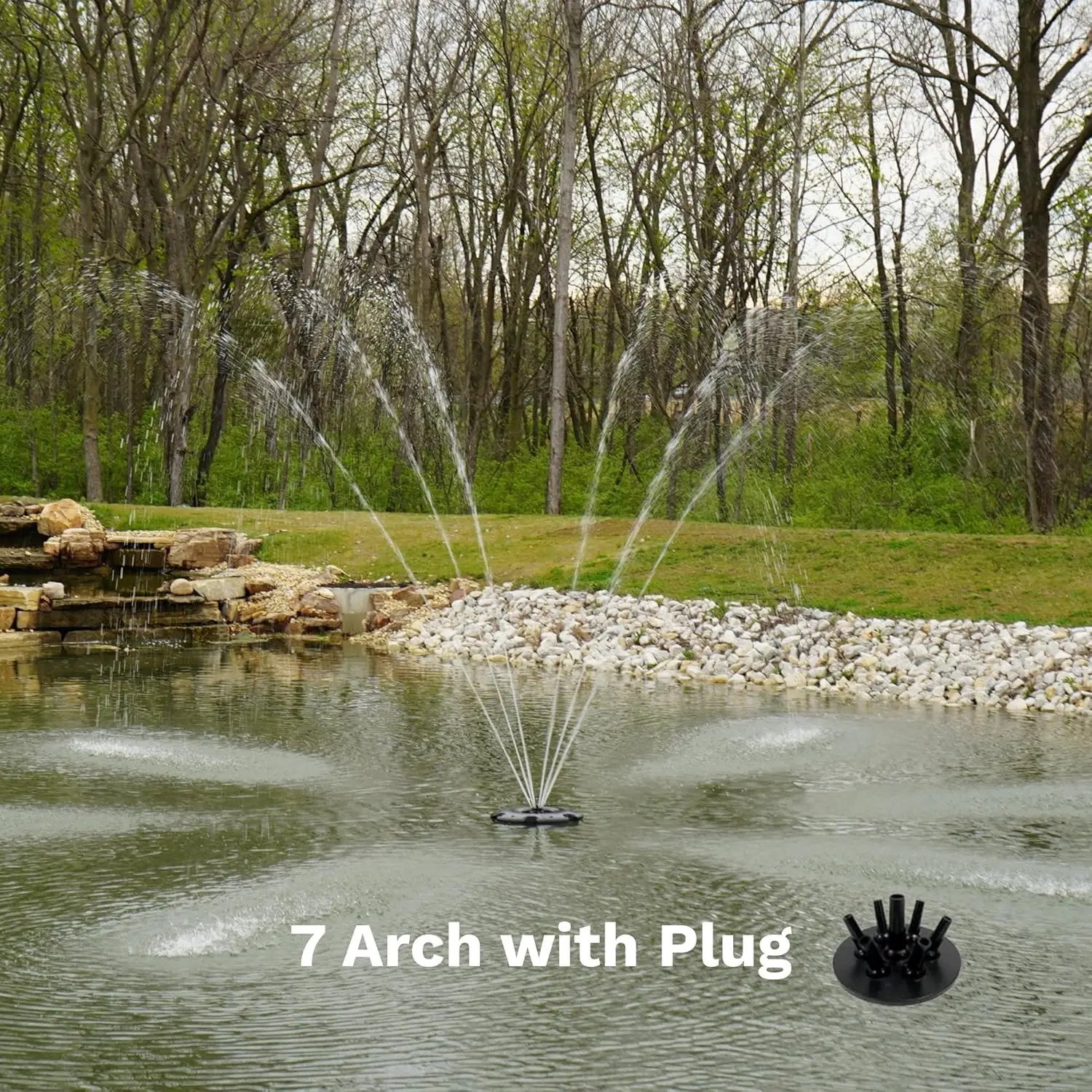 HALF OFF PONDS Floating Fountain – 1.75 HP Pond Aerator with 200' Cord – 14,800 GPH Water Pump –11 Spray Patterns - Energy-Efficient - White LED Lights - for Large Ponds, Lakes & Water Gardens by GreenHaven Gardens