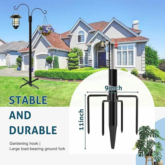 Ottsuls Double Shepherds Hooks for Outdoor, 92 Inch Bird Feeder Pole with 5 Prong Base, Upgrade 1 INCH Thick Heavy Duty Planter Hook for Hanging Baskets, Lantern,1 Pack by GreenHaven Gardens