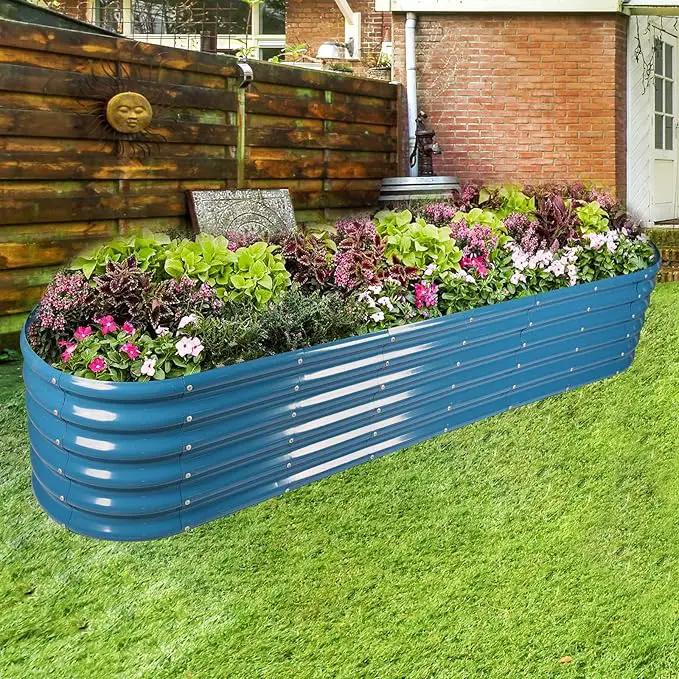 Land Guard 8×2×1.5ft Galvanized Raised Garden Bed Kit, Raised Garden Boxes Outdoor, Oval Metal Raised Garden Beds for Vegetables, Blue by GreenHaven Gardens
