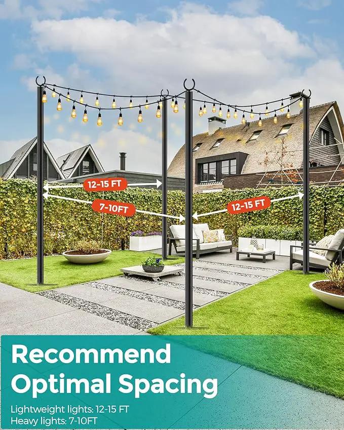 LAND·VOI 2 Pack String Light Poles, 9FT Heavy Duty Metal Light Poles for Outside String Lights, Outdoor Light Poles with 5 Prong Fork, Lighting Stand for Patio, Backyard, Garden, Deck, Black FLP12B by GreenHaven Gardens