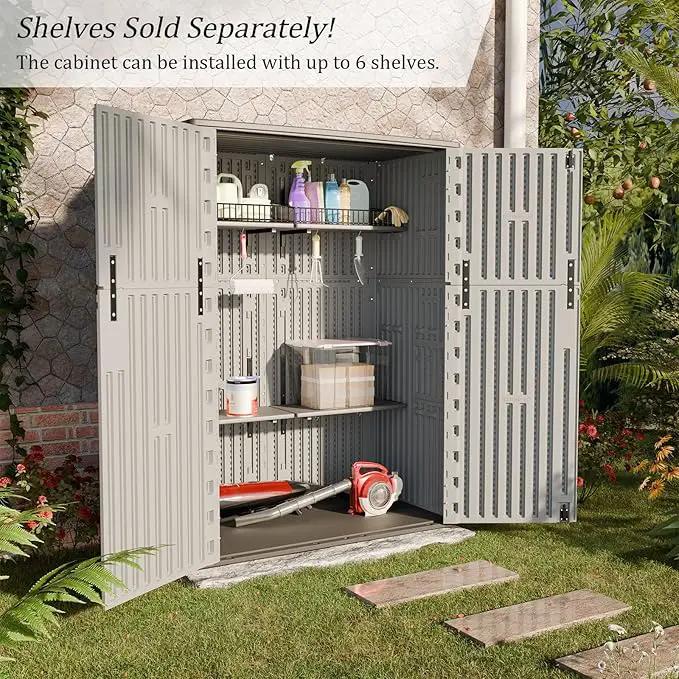 HOMSPARK Outdoor Storage Shed Weather Resistance, Patio Storage Cabinet Lockable Resin Tool Shed for Storage of Bike, Trash Cans, Garden Tools (Light Gray, 66 Cu.ft) by GreenHaven Gardens