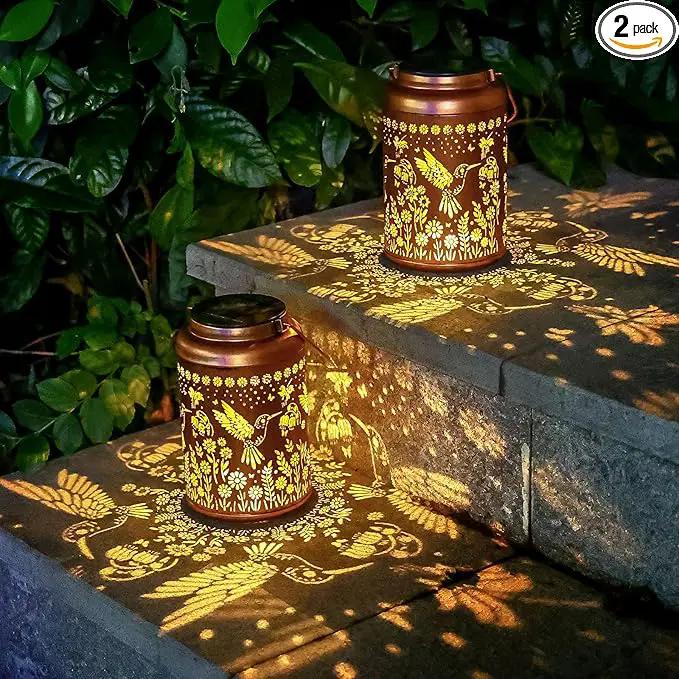 2 Pack Hummingbird Solar Lanterns Outdoor Waterproof Hanging Solar Lights Metal Decorative LED Lanterns Outside Decor for Garden,Yard,Patio,Lawn Gifts for Women Mom by GreenHaven Gardens