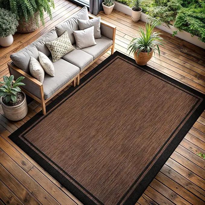 CAMILSON Indoor Outdoor Rug, 5x7 Bordered Nut Brown Black Modern Area Rugs for Indoor and Outdoor Patios, Kitchen and Hallway Mats, Washable Porch Deck Outside Carpet (Bordered Nut Brown Black, 5 x 7) by GreenHaven Gardens