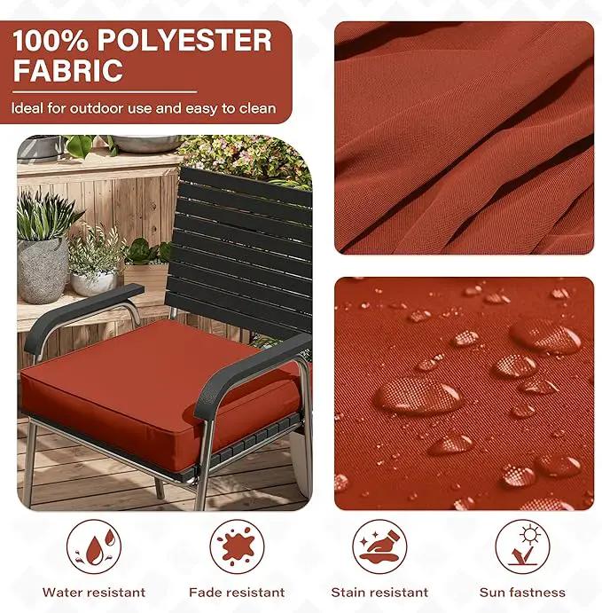 Patio Chair Cushions 22 X 22 X 4 Inch Waterproof Outdoor Seat Cushions for Patio Furniture, Outdoor Sofa Couch Pads with Ties & Handle, Set of 2, Terra Red by GreenHaven Gardens