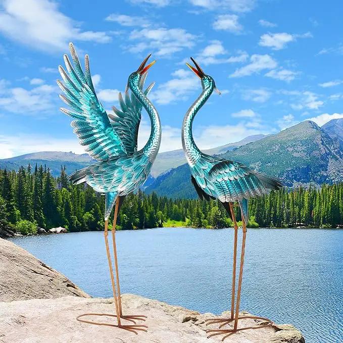 chisheen Crane Garden Statues Outdoor Metal Heron Yard Art Crane for Garden Sculptures Patio Lawn Ornaments,Set of 2 by GreenHaven Gardens