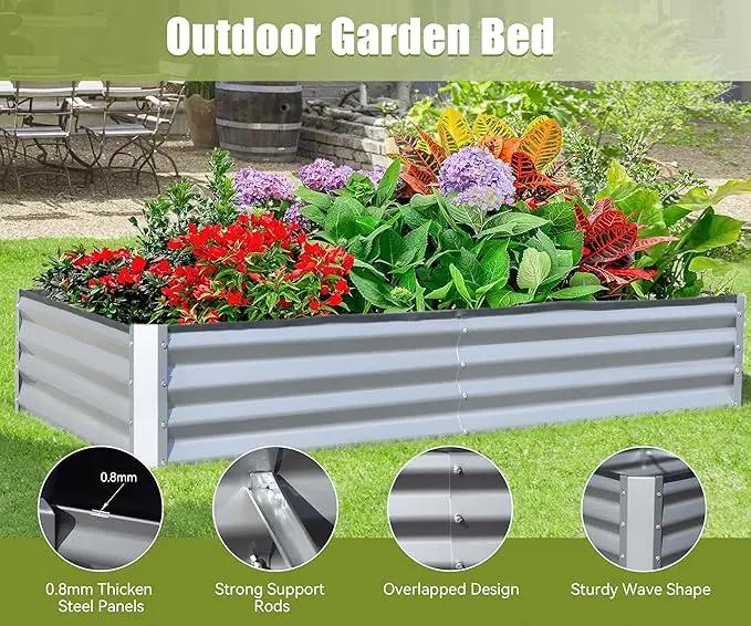 Domi Galvanized Raised Garden Bed, Outdoor Planter Garden Boxes Large Metal Planter Box for Gardening Vegetables Fruits Flowers, Silvery (6x3x1ft) by GreenHaven Gardens