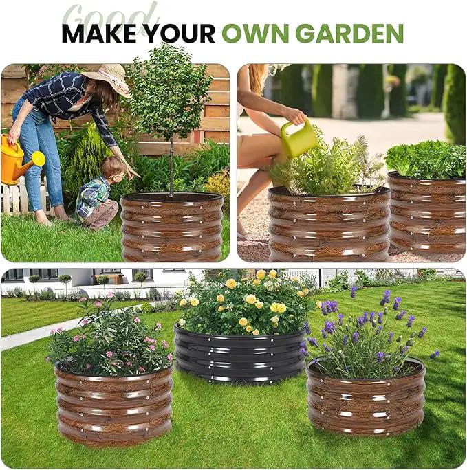 G GOOD GAIN Round Raised Garden Bed - 2Pcs 2x2x1.3ft Galvanized Steel Planter Boxes Outdoor with Rubber Edge Trim | Metal Raised Beds for Gardening Vegetables Flowers Fruits Herbs (Wood Grain) by GreenHaven Gardens
