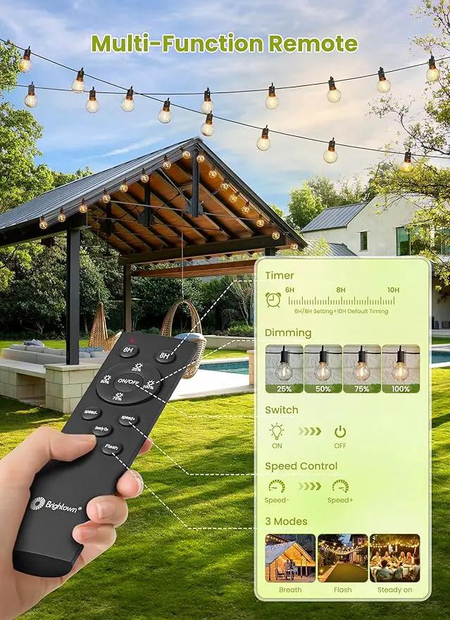 Brightown 208FT Solar String Lights Outdoor Waterproof with Remote, Solar Patio Lights with 100 Shatterproof LED Bulbs, 3 Light Mode, Dimmable & Timer, Hanging String Lights for Porch Garden Bistro by GreenHaven Gardens