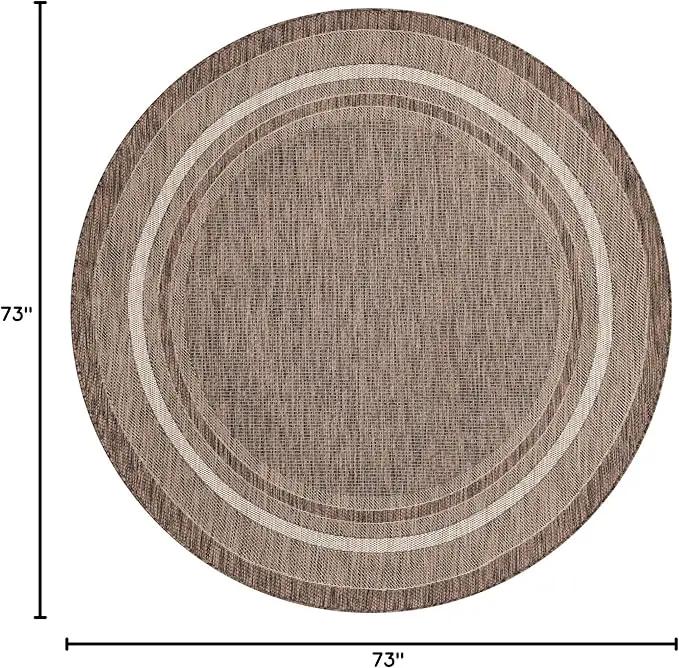 Unique Loom Outdoor Border Collection Area Rug - Soft Border (6' 1" Round Brown/Ivory) by GreenHaven Gardens