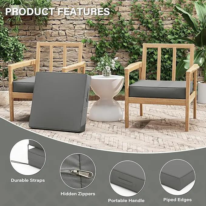 Patio Chair Cushions 22 X 22 X 4 Inch Waterproof Outdoor Seat Cushions for Patio Furniture, Outdoor Sofa Couch Pads with Ties & Handle, Set of 2, Light Grey by GreenHaven Gardens