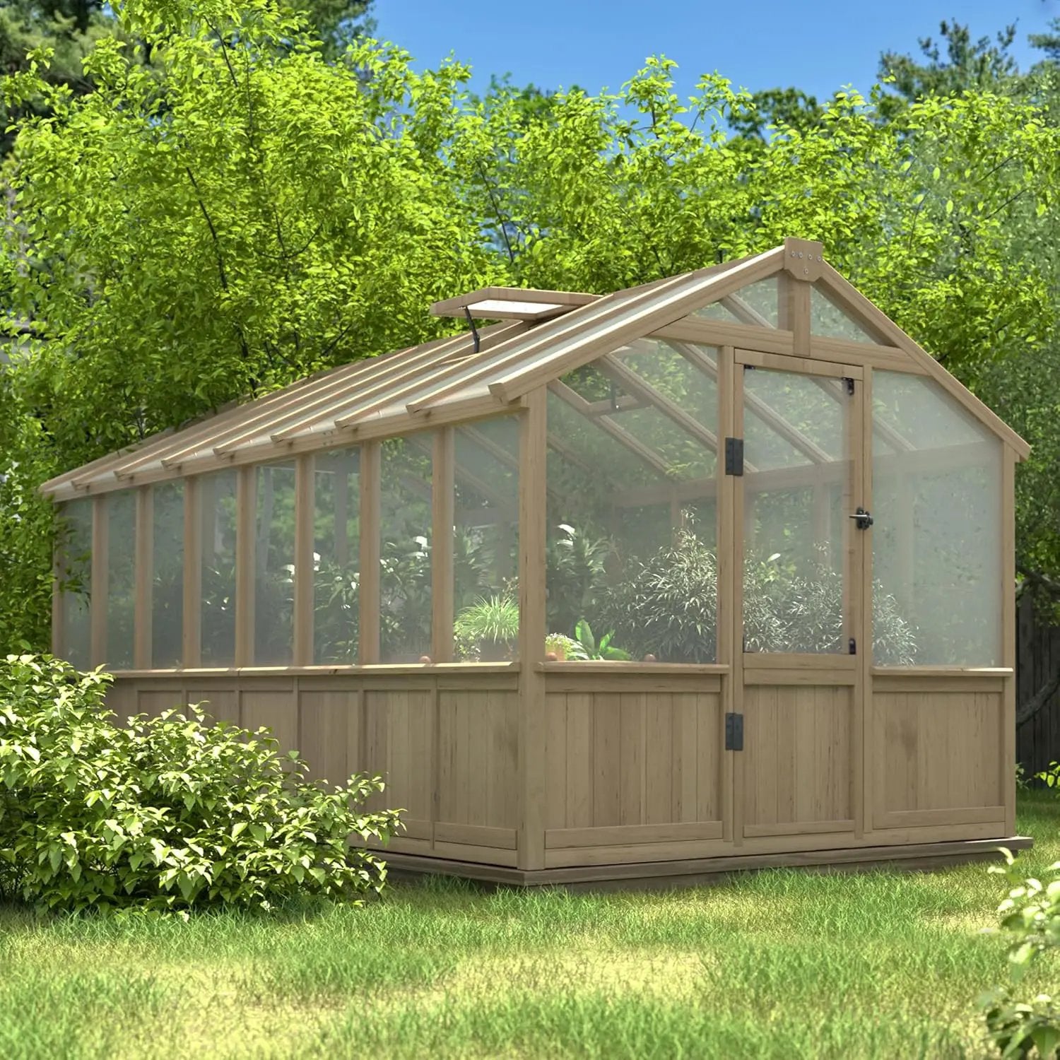 Mupater 8 x 16 FT Wooden Greenhouse for Outdoor, Heavy Duty Greenhouse Kit with Vent Window and Lockable Door, Walk-in Green House for Garden, Patio, Backyard and Lawn, Brown by GreenHaven Gardens