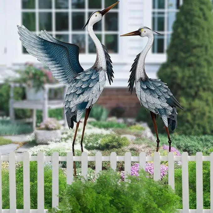 TERESA'S COLLECTIONS Garden Decor Blue Heron Yard Art, 38-42" Large Metal Cranes Sculptures & Statues Decoy for Outdoor Indoor Decorations, Outside Patio, Pool, Lawn, Set of 2, Spring,Gift for Mom by GreenHaven Gardens