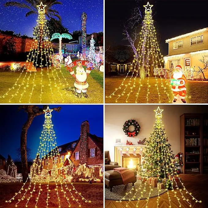 Christmas Decoration Lights, Outdoor Christmas String Lights 320 LED 11.5 Ft Waterfall Tree Lights with Big Star Topper 8 Light Modes for Christmas New Year Holiday Garden Yard Indoor Outdoor Decor by GreenHaven Gardens