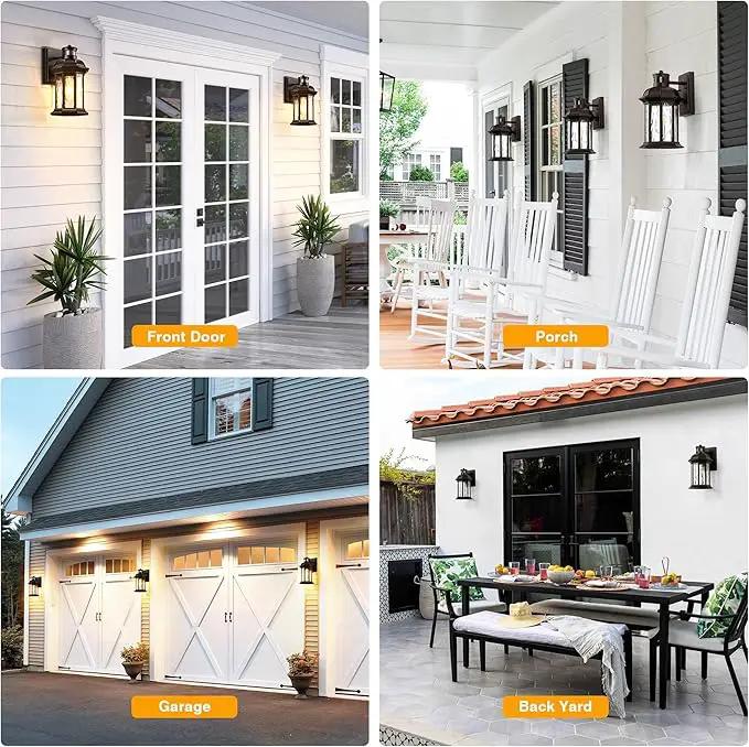 VIANIS Outdoor Light Fixture with Motion Sensor, 2 Packs Oil Rubbed Bronze Dusk to Dawn Exterior Garage Wall Sconce Lighting, 100% Aluminum Outside Porch Lights for House with Tempered Ripple Glass by GreenHaven Gardens