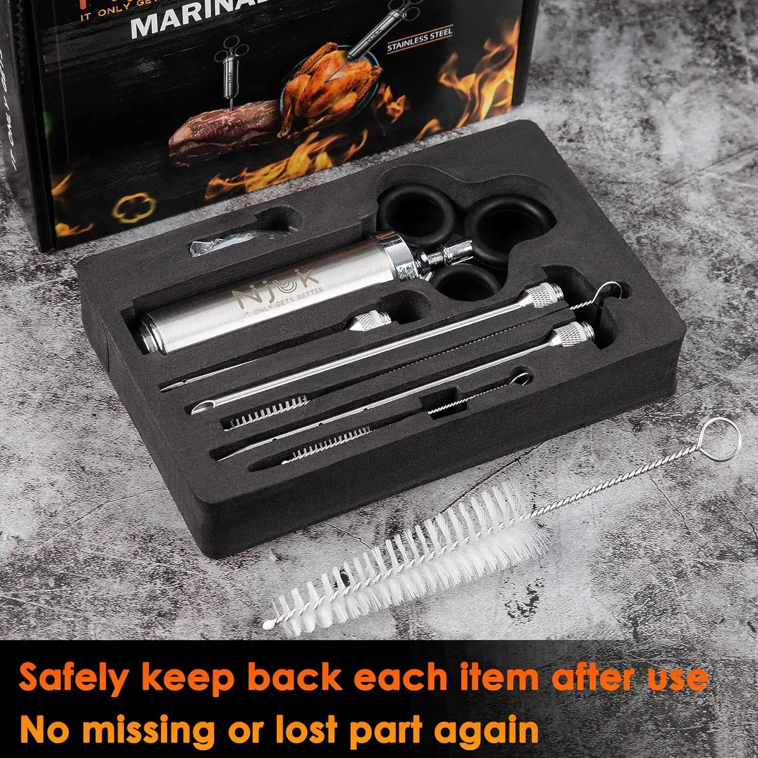 Stainless Steel Meat Flavor Injector Kit, 2-oz Large Capacity with 3 Professional Needles, Marinade and Seasoning Injector Syringe for Beef, Turkey, Brisket, Sturdy and Heavy-duty for BBQ Grill by GreenHaven Gardens