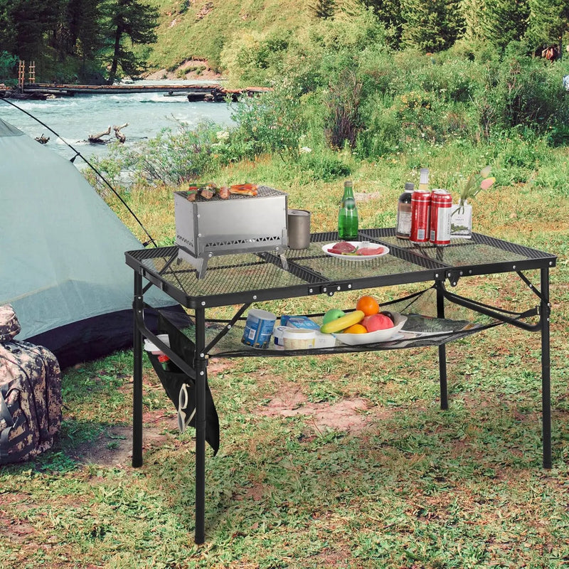 REDCAMP 48x24 Long Folding Grill Table for Outside, Lightweight Portable Double Layer Metal Aluminum Outdoor Grill Table with Adjustable Height Legs, Great for Camping Picnic Cooking BBQ, Black 4ft by GreenHaven Gardens