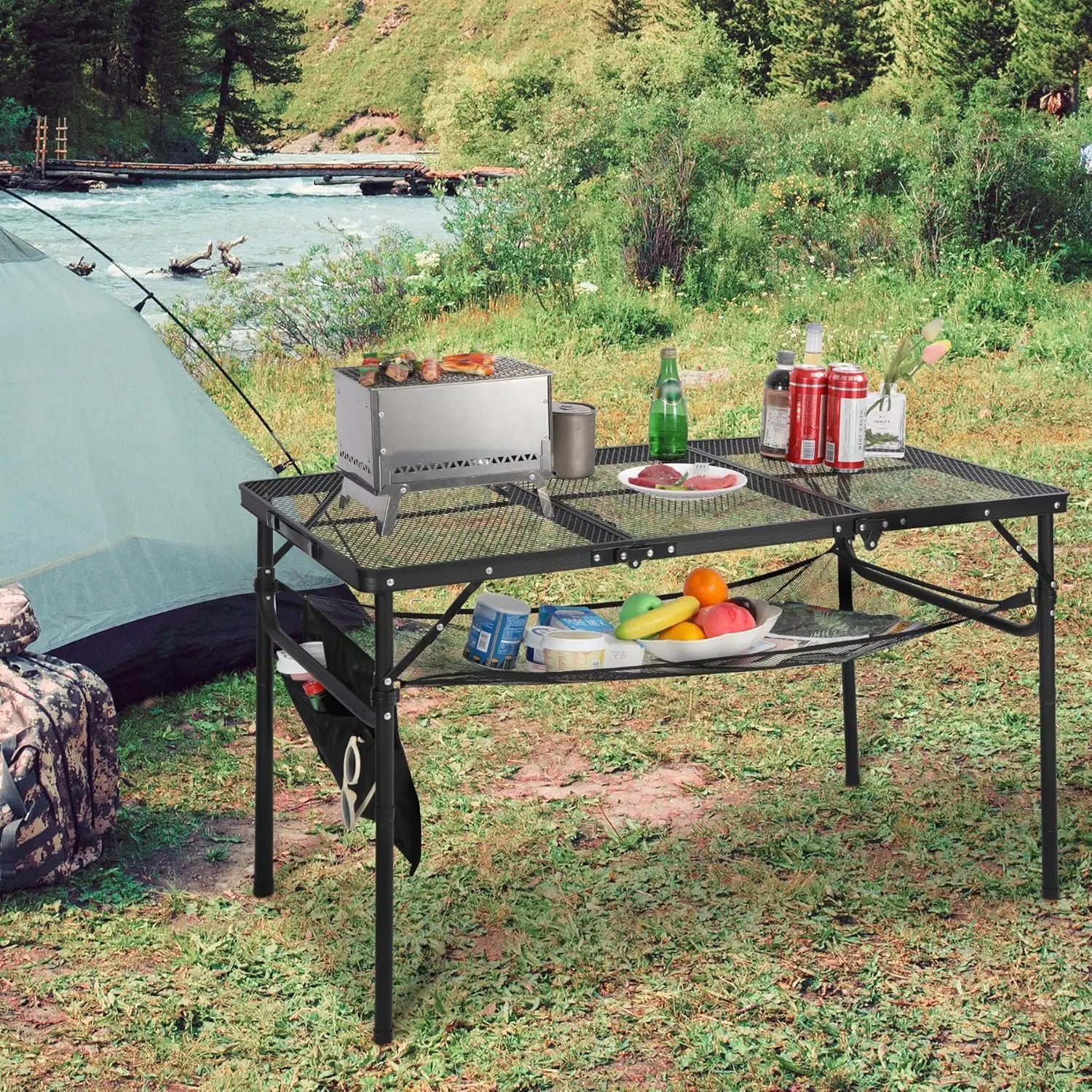 RedSwing Folding Grill Table, Lightweight Portable Grill Stand Table for Outdoor Camping Picnic BBQ, Adjustable Height, 48''x24''x16/28'', Black by GreenHaven Gardens