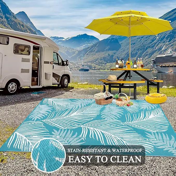 Pauwer Waterproof Outdoor Rug 6x9, Reversible Plastic Straw Patio Camping Rug, Indoor Outdoor RV Mat Carpet for Deck, Camper, Porch, Balcony, Backyard, Picnic, Leaf Teal by GreenHaven Gardens