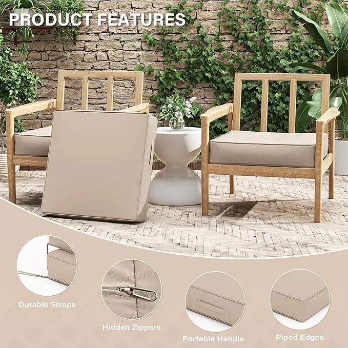 Patio Chair Cushions 24 X 24 X 5 Inch Waterproof Outdoor Seat Cushions for Patio Furniture, Outdoor Sofa Couch Pads with Ties & Handle, Set of 2, Sand by GreenHaven Gardens