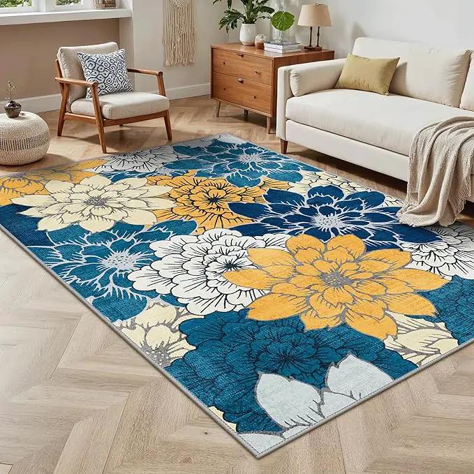 GENIMO Indoor Outdoor Area Rug 6' X 9' Waterproof, Washable Patio Rug Non Shedding, Easy Cleaning Floral Outdoor Carpet for Living Room, Bedroom, Dining Room, Balcony, Backyard, Deck, RV, Blue by GreenHaven Gardens