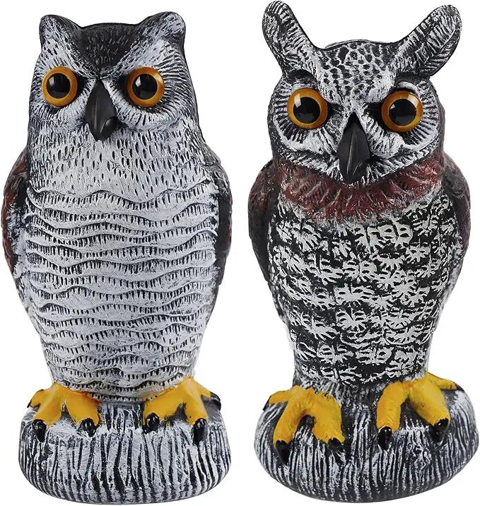 Hausse 2 Pack Fake Owl Decoy Bird Scarecrow Sculpture, Plastic Horned Owl Bird Deterrents with Yellow Claws, Garden Protectors, Large Nature Enemy Pest Repellent for Outdoor Garden Yard by GreenHaven Gardens