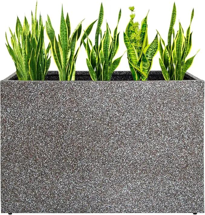 Metal Planter Box Rectangular Planter, 35.5" Lx 10" Wx 28" H Terrazzo Pink Large Planters with Drainage Holes, Galvanized Steel Tall Planters for Patio/Porch by GreenHaven Gardens