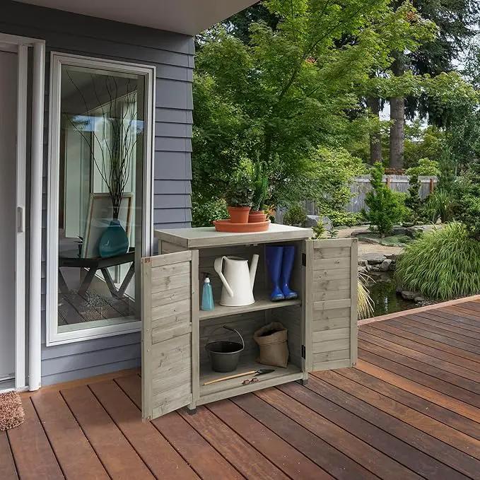 Casafield Outdoor Garden Potting Bench with Metal Tabletop and Storage Cabinet - Wooden Outdoor Garden Patio Workstation Table, Gray by GreenHaven Gardens