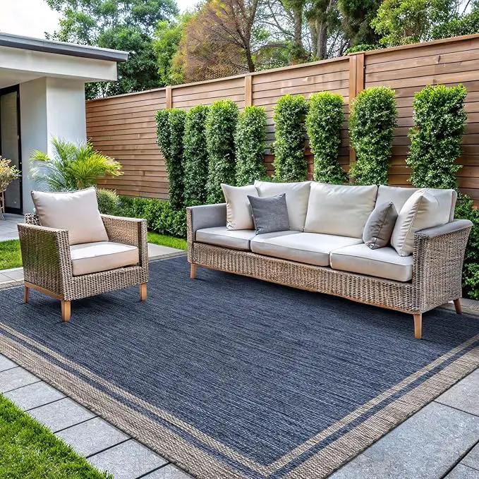 CAMILSON Outdoor Rug, 5x7 Bordered Navy Blue Gray Modern Area Rugs for Indoor and Outdoor Patios, Porches Waterproof Washable Porch Deck Outside Carpet (Bordered Navy, 5 x 7) by GreenHaven Gardens