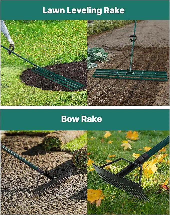 Lawn Leveling Rake 48x10'', Yard Leveling Rake with 78'' Back-Saving Adjustable Handle, Stainless Steel Lawn Leveler Tool with 17'' Tines Head for Garden, Backyard, Farm, Golf Course by GreenHaven Gardens