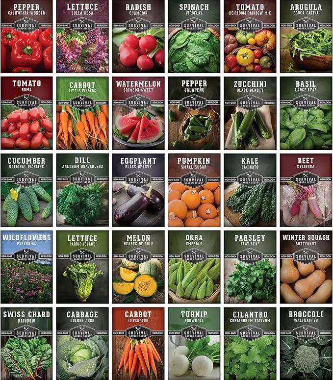 Survival Garden Seeds Home Garden Collection - 30 Pack with 18,500+ Non-GMO Heirloom Vegetable, Fruits, Herb Seed Varieties for Planting - Plant & Grow Survival Food & Emergency Preparedness Gear by GreenHaven Gardens